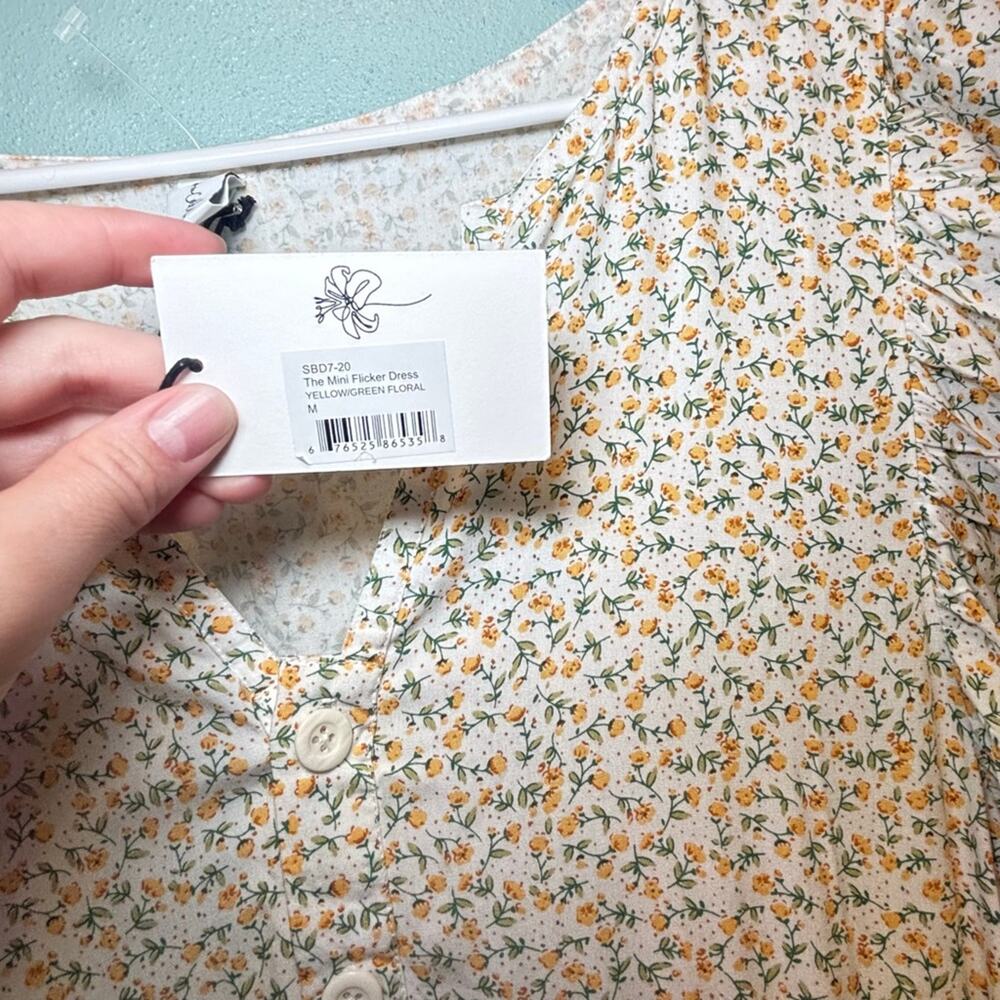 Women's Sokoe Collective White Yellow Floral Ruffle Cottagecore Prairie Dress M - Picture 6 of 11